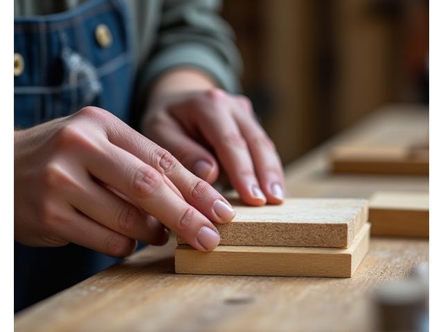 Workshop i træarbejde, hvor en deltager pudser et træskilt